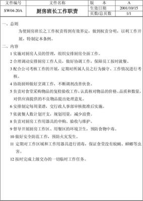 廚房班長工作職責
